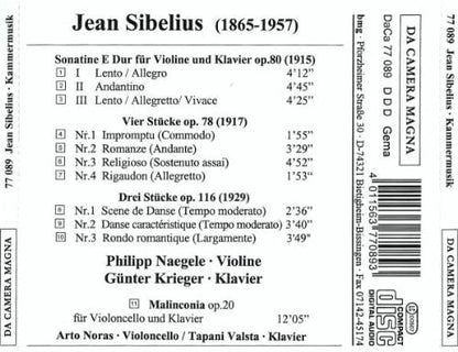 Jean Sibelius: Violin Sonatina Op. 80/Four Pieces for Violin & Piano Op. 78/Three Pieces for Violin & Piano Op.116/Malinconia Op. 20