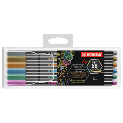 Premium Metallic Fibre-Tip Pen - STABILO Pen 68 metallic - Pack of 6 - Assorted Colours