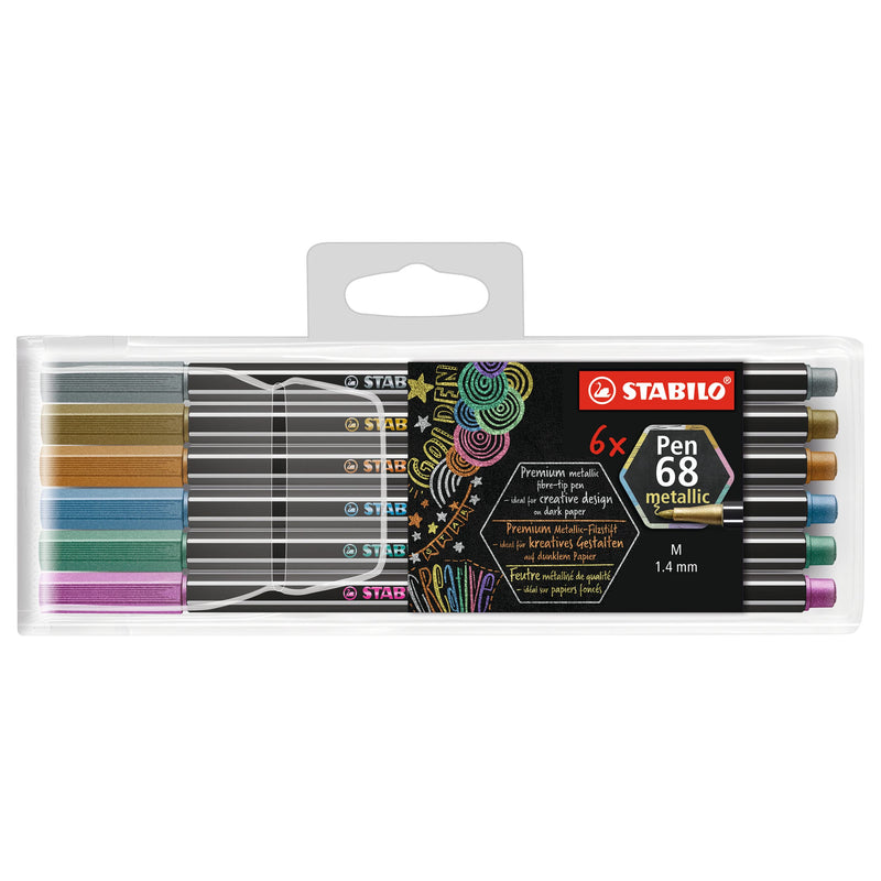 Premium Metallic Fibre-Tip Pen - STABILO Pen 68 metallic - Pack of 6 - Assorted Colours