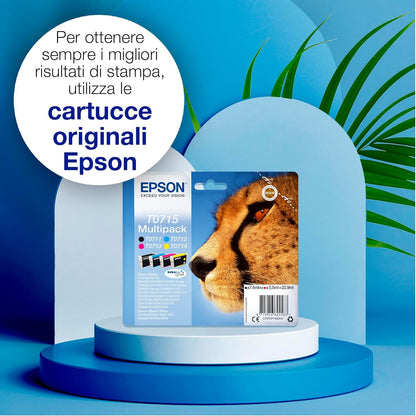 Epson Ghepardo Serie T0715, DURABrite Ink, Multipack 4 Colori, Nero, Ciano, Magenta, Giallo
