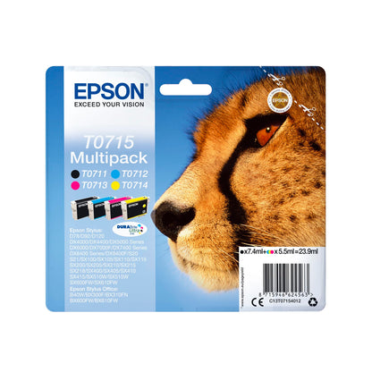 Epson Ghepardo Serie T0715, DURABrite Ink, Multipack 4 Colori, Nero, Ciano, Magenta, Giallo