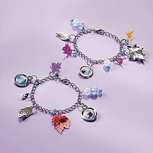Frozen II 680654 Bettelarmbänder Disney Charm Set-Make Chain Bracelets with Silver Leaf Beautiful Beads and Stickers by Anna and Elsa Gift for Girls, Multicoloured