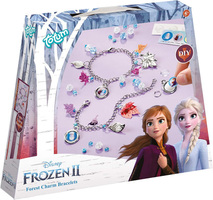 Frozen II 680654 Bettelarmbänder Disney Charm Set-Make Chain Bracelets with Silver Leaf Beautiful Beads and Stickers by Anna and Elsa Gift for Girls, Multicoloured