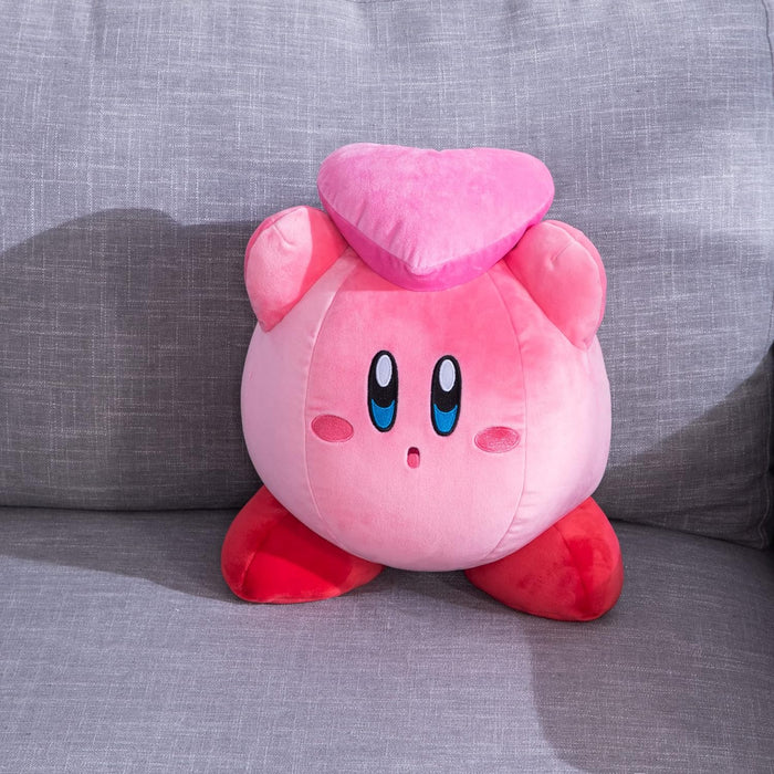Club Mocchi Mocchi TOMY Kirby Mega Heart Plush Toy 38cm by Nintendo, Super Soft Cushion, Bedroom Accessories for Collectors as well as Girls and Boys from 3 Years old