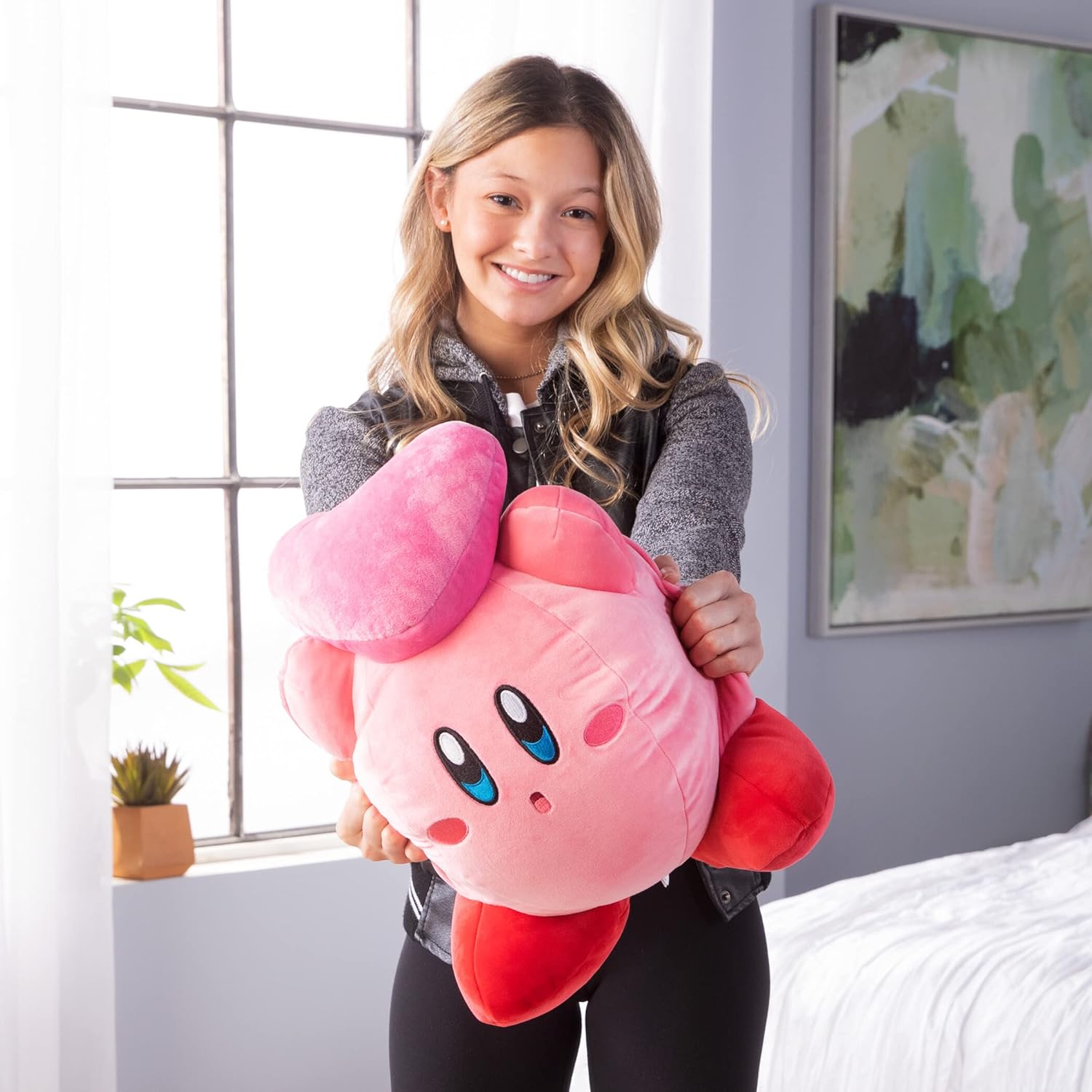 Club Mocchi Mocchi TOMY Kirby Mega Heart Plush Toy 38cm by Nintendo, Super Soft Cushion, Bedroom Accessories for Collectors as well as Girls and Boys from 3 Years old