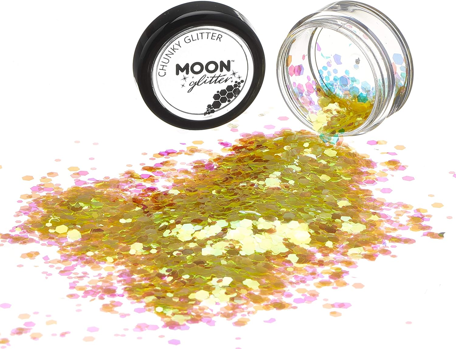 Smiffys Moon Glitter Iridescent Chunky Glitter, Yellow