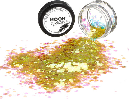 Smiffys Moon Glitter Iridescent Chunky Glitter, Yellow