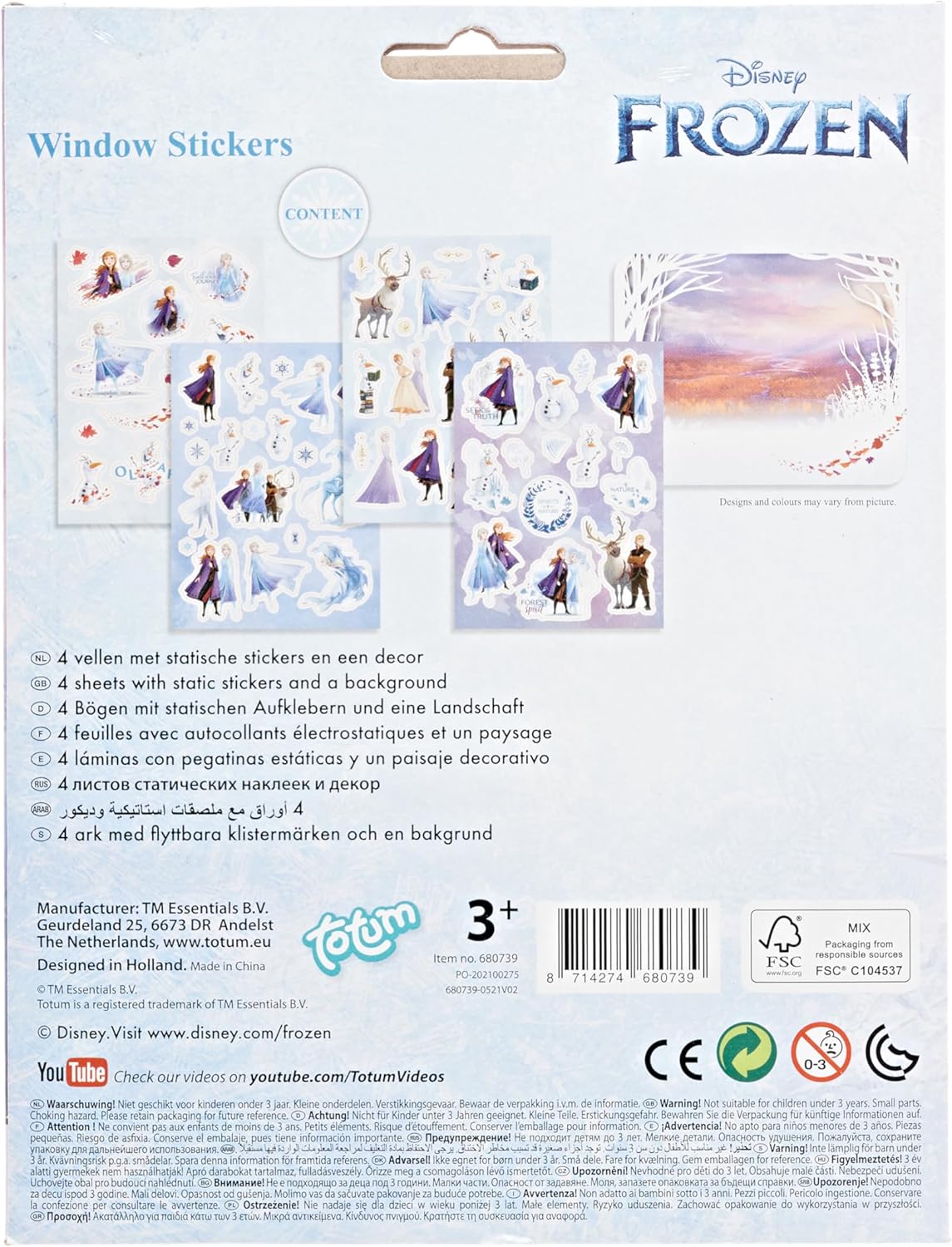 Totum 680739 Stickerset Disney Frozen II Window 70 Static Stickers and a Landscape Scene by Anna & Elsa Gift for Girls, Cartoon-Based Theme, Multicoloured