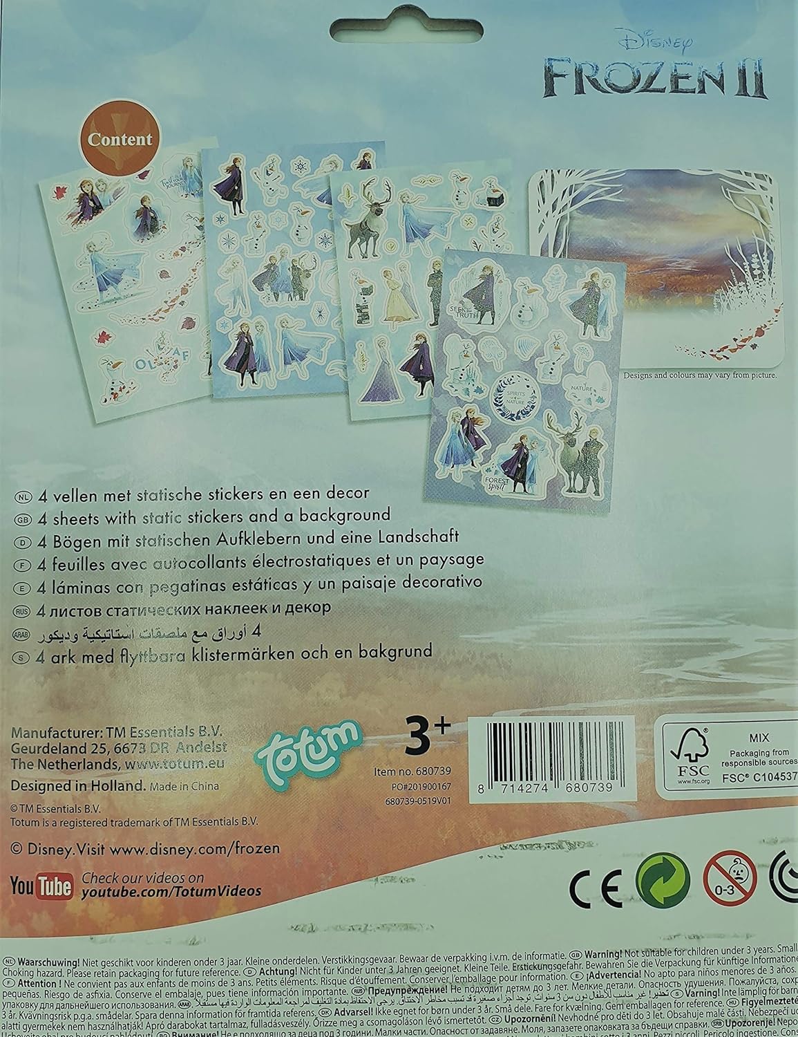 Totum 680739 Stickerset Disney Frozen II Window 70 Static Stickers and a Landscape Scene by Anna & Elsa Gift for Girls, Cartoon-Based Theme, Multicoloured