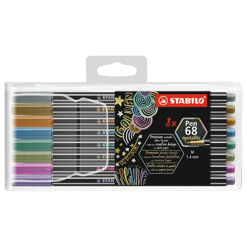 Metallic Premium Felt Tip Pen - STABILO Pen 68 Metallic - Wallet of 8 - Assorted Colours