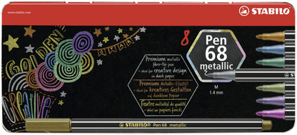 Metallic Premium Felt Tip Pen - STABILO Pen 68 Metallic - Tin of 8 - Assorted Colours
