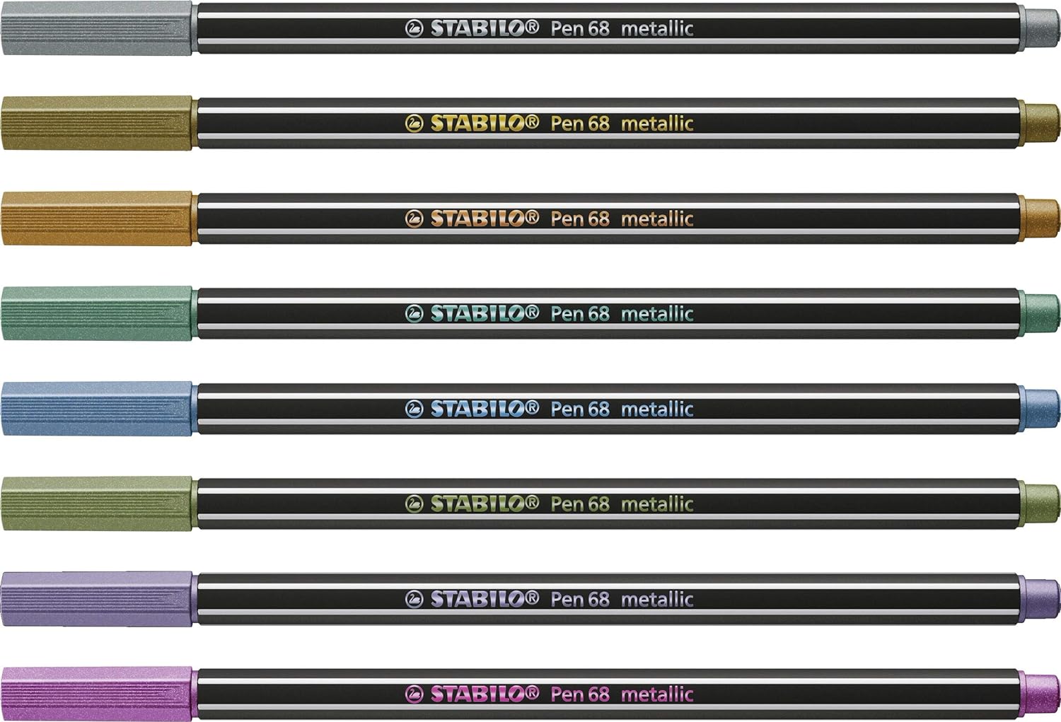 Metallic Premium Felt Tip Pen - STABILO Pen 68 Metallic - Tin of 8 - Assorted Colours