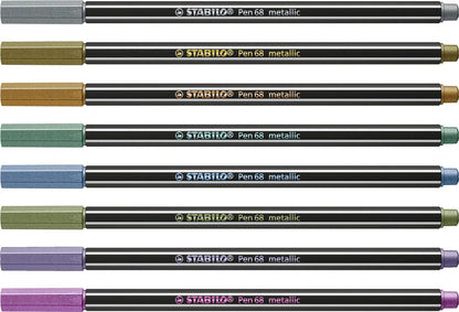 Metallic Premium Felt Tip Pen - STABILO Pen 68 Metallic - Tin of 8 - Assorted Colours