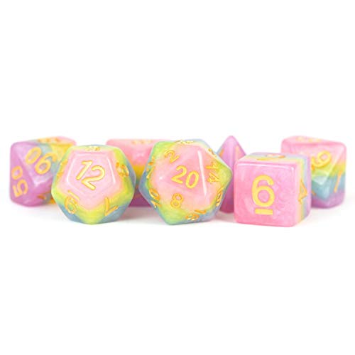 Metallic Dice Games LIC613 16 mm Pastel Fairy Polyhedral Dice Set with Yellow Numbers - Set of 7