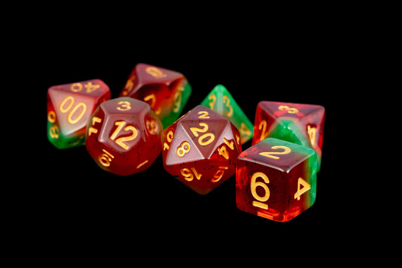 Metallic Dice Games 7-Set: 16mm: Fruit Watermelon/gd