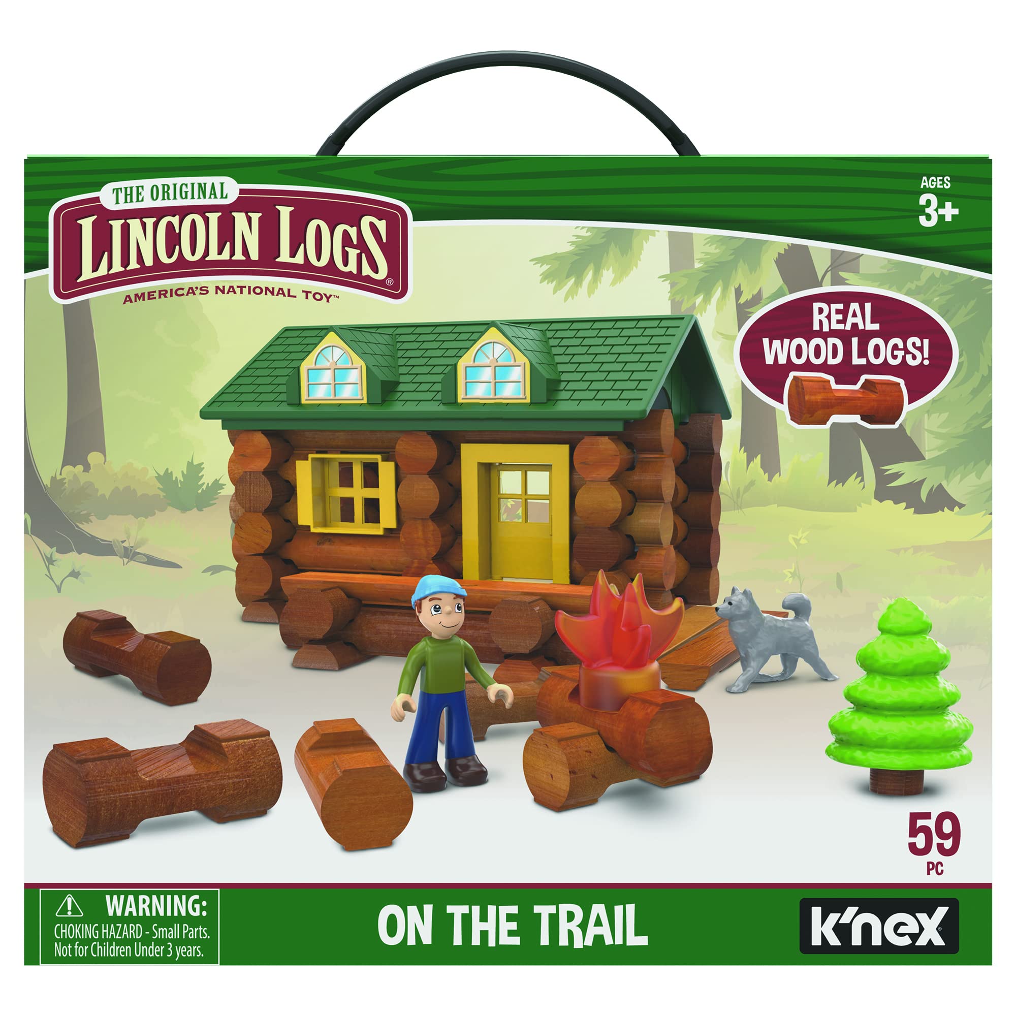 Lincoln Logs On The Trail Baukasten, K'NEX, Basic Fun, 00821 59 Teile, Echte Holzklötze, Technik-Lernsets für Kinder, Retro-Bauspielzeug Geschenke, geeignet für Kinder ab 3 Jahren