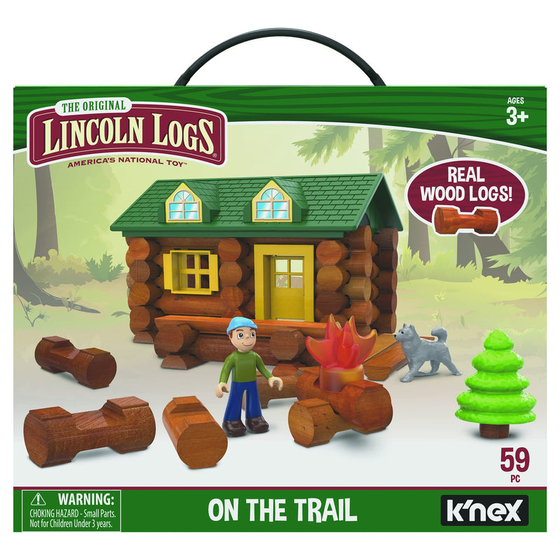 Lincoln Logs On The Trail Baukasten, K'NEX, Basic Fun, 00821 59 Teile, Echte Holzklötze, Technik-Lernsets für Kinder, Retro-Bauspielzeug Geschenke, geeignet für Kinder ab 3 Jahren