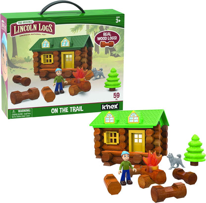 Lincoln Logs On The Trail Baukasten, K'NEX, Basic Fun, 00821 59 Teile, Echte Holzklötze, Technik-Lernsets für Kinder, Retro-Bauspielzeug Geschenke, geeignet für Kinder ab 3 Jahren