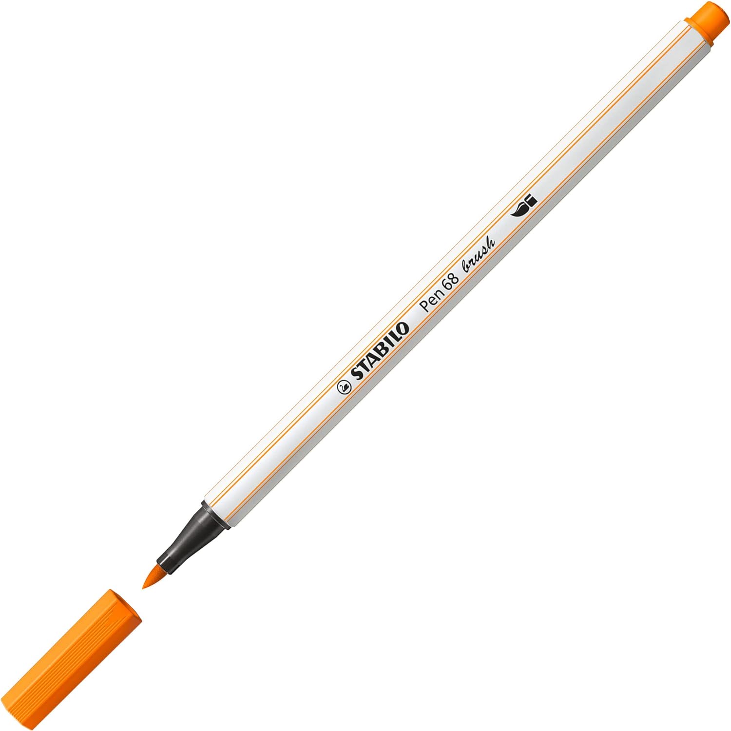 Premium Fibre-Tip Pen with Brush Tip - STABILO Pen 68 brush - Pack of 1 - Orange