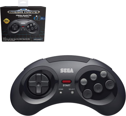 Retro-Bit Official SEGA Mega Drive 8-Button 2.4Ghz Wireless Arcade Pad for MEGA DRIVE MINI CONSOLE, Sega Mega Drive Console, PC, Switch, macOS, Playstation 3, Steam, RetroPie, Raspberry Pi (Black