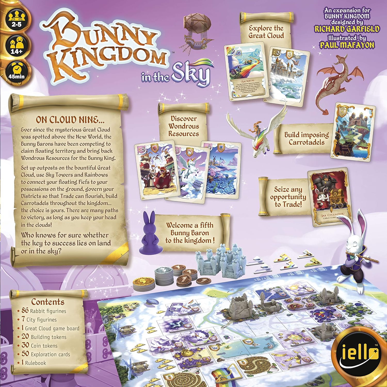 IELLO: Bunny Kingdom in The Sky, Strategy Board Game, New Game Mechanics & Interactions with The Existing Board, 45 Minute Play Time, 2 to 5 Players, Ages 14 and Up