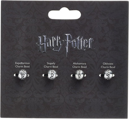 Harry Potter - Charm Set- Black Leather Bracelet/Deathly Hallows/ Snitch/ Platfrom 9 3/4/ 2 Spellbeads