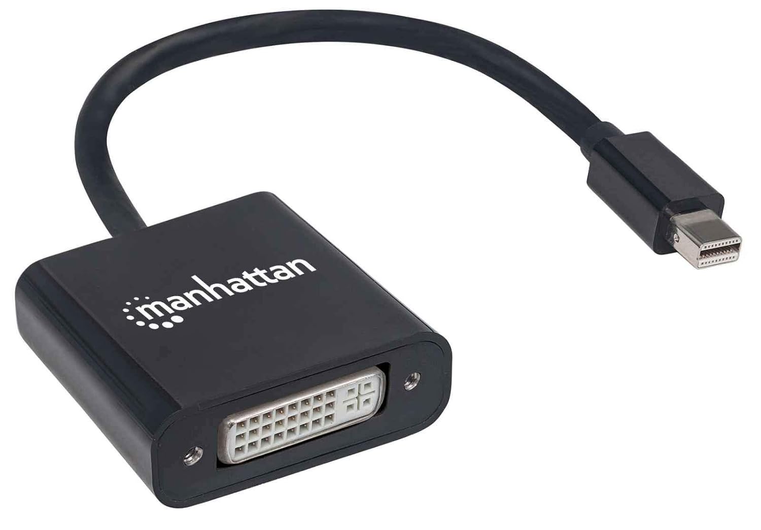 Manhattan Mini DisplayPort 1.2a to DVI-I Dual-Link Adapter Cable, 4K@30Hz, Active, 19.5cm, Male to Female, Compatible with DVD-D, Black, Three Year Warranty, Polybag