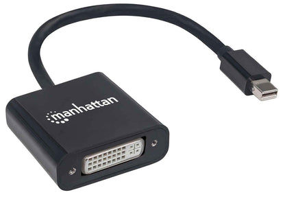 Manhattan Mini DisplayPort 1.2a to DVI-I Dual-Link Adapter Cable, 4K@30Hz, Active, 19.5cm, Male to Female, Compatible with DVD-D, Black, Three Year Warranty, Polybag