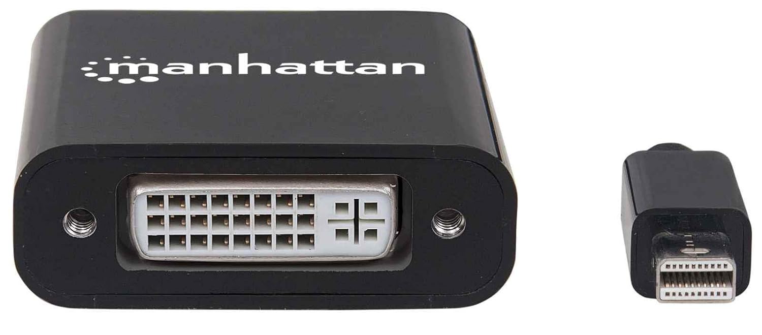 Manhattan Mini DisplayPort 1.2a to DVI-I Dual-Link Adapter Cable, 4K@30Hz, Active, 19.5cm, Male to Female, Compatible with DVD-D, Black, Three Year Warranty, Polybag