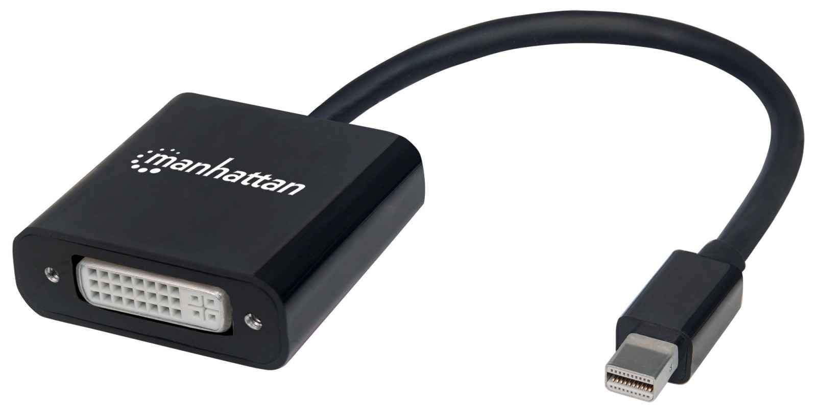 Manhattan Mini DisplayPort 1.2a to DVI-I Dual-Link Adapter Cable, 4K@30Hz, Active, 19.5cm, Male to Female, Compatible with DVD-D, Black, Three Year Warranty, Polybag