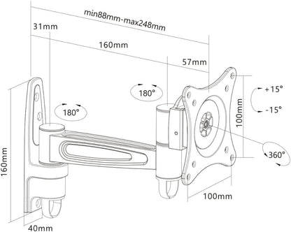 Manhattan Universal Aluminium Flat Panel Tv Articulating Wall Mount 13-27"