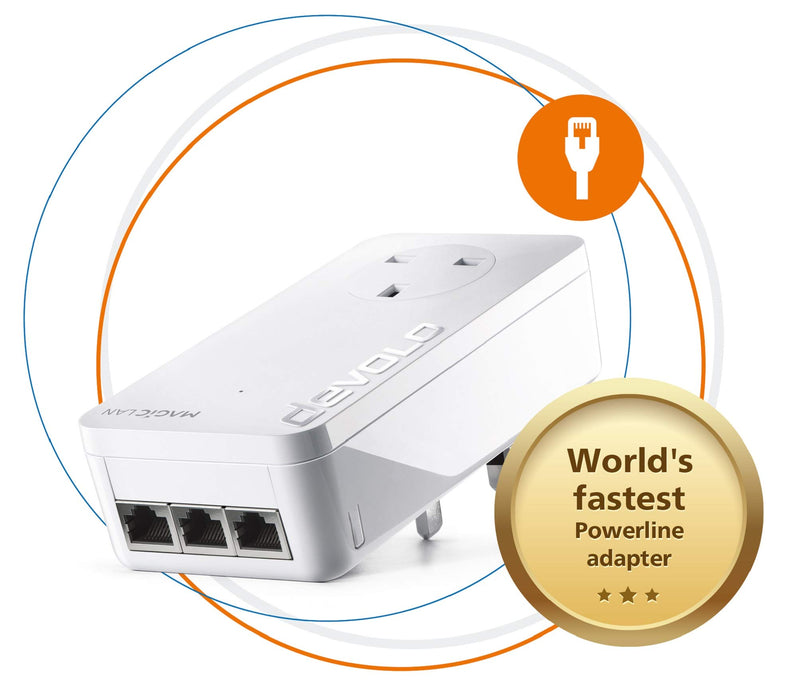 devolo Magic 2-2400 LAN Triple: Add-on Powerline Adapter (Up to 2400 Mbps for Your Powerline Home Network, 3x Gb LAN Ports, Ideal for Online Gaming, 4k/8k UHD Streaming, Stable Home Working