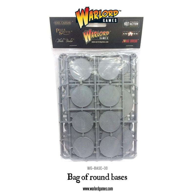 Warlord Games Bag Of Round Bases, mixed pack of plastic bases for miniatures.