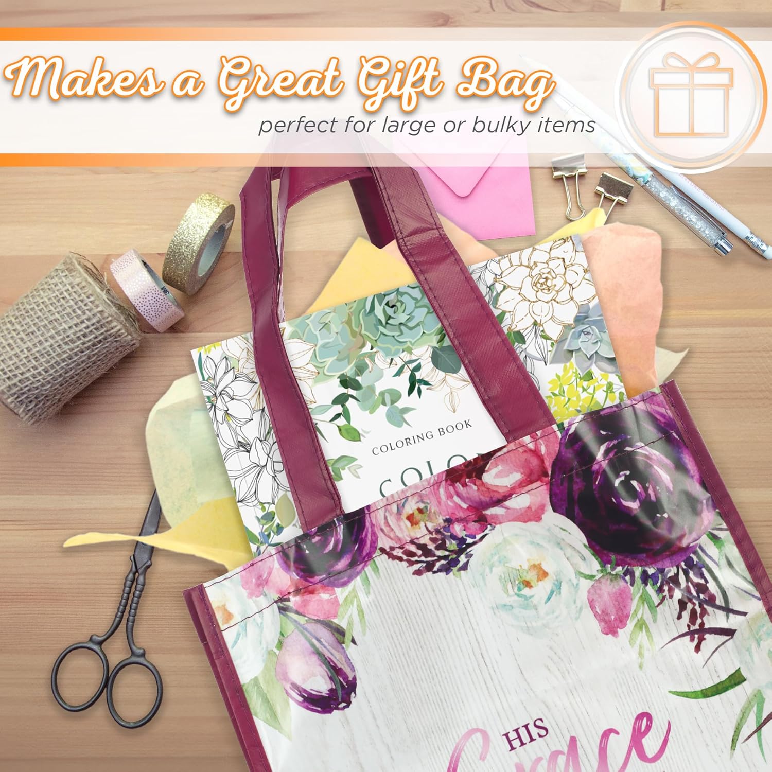 Christian Art Gifts Full Multicolor Printed Reusable, Sturdy, Collapsible Women's Shopping Tote Bag w/Inspirational Scripture