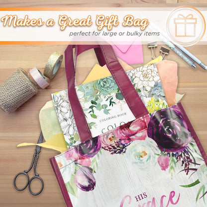 Christian Art Gifts Full Multicolor Printed Reusable, Sturdy, Collapsible Women's Shopping Tote Bag w/Inspirational Scripture