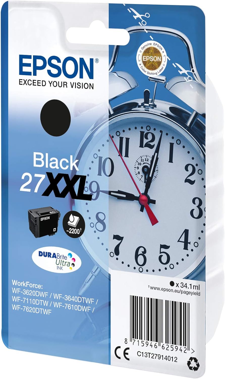 Epson DURABrite Ultra 27XXL Cartuccia di Inchiostro, Nero Sveglia, RF, AM