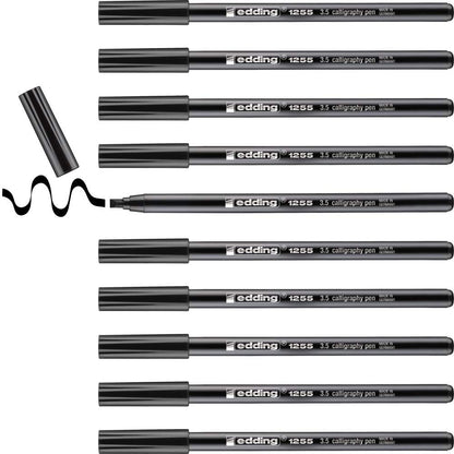 edding 1255 Calligraphy Pen - Black - Box of 10 - Calligraphy Nib 3.5 mm - Fibre Pen for Paper, Wood, Terracotta, Canvas - Hand Lettering, Bullet journals, Thank You Cards, Calligraphy Books