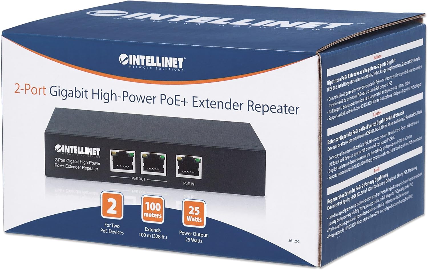 INTELLINET PoE+ Extender 2-Port GIGABIT High-Power bis 100M