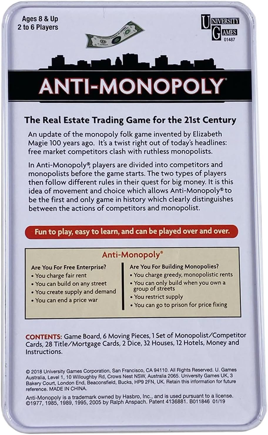 University Games Anti Monopoly Travel Tin, 1487
