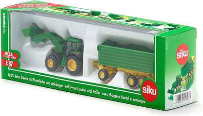 siku 1843, John Deere with Front Loader and Trailer, 1:87, Metal,Plastic, Green, Tipper Trailer