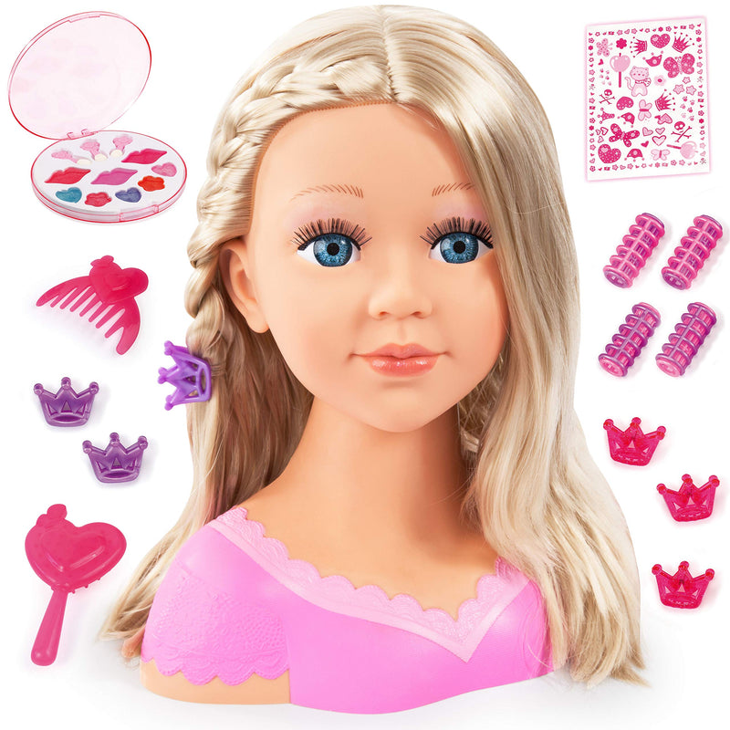 Bayer Charlene Super Model 27cm Doll Head for Hair Styling & Accessories - Styling Head with Brush, Comb, Clips & Curlers - Kids Hairdressing Play Set with Cosmetic Palette & Stickers (Ages 3+