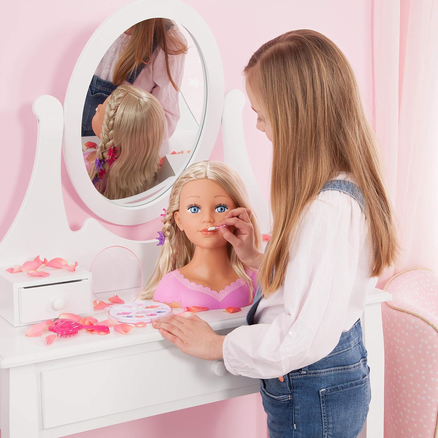 Bayer Charlene Super Model 27cm Doll Head for Hair Styling & Accessories - Styling Head with Brush, Comb, Clips & Curlers - Kids Hairdressing Play Set with Cosmetic Palette & Stickers (Ages 3+