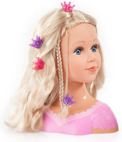 Bayer Charlene Super Model 27cm Doll Head for Hair Styling & Accessories - Styling Head with Brush, Comb, Clips & Curlers - Kids Hairdressing Play Set with Cosmetic Palette & Stickers (Ages 3+