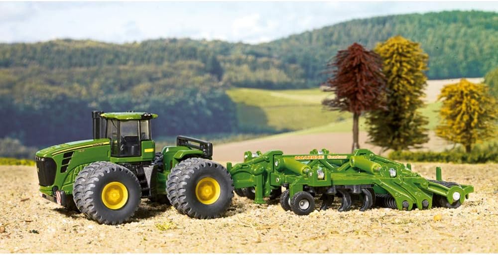 siku 1856, John Deere 9630 Traktor mit Amazone Centaur Grubber, 1:87, Metall/Kunststoff, Grün, Hochklappbare Grubberelemente