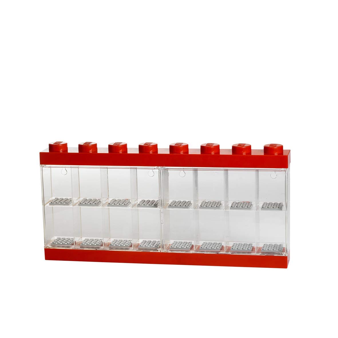 Espositore per 16 Minifigures Lego, Contenitore Impilabile da Parete o Scrivania, Rosso