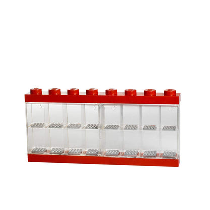 Espositore per 16 Minifigures Lego, Contenitore Impilabile da Parete o Scrivania, Rosso