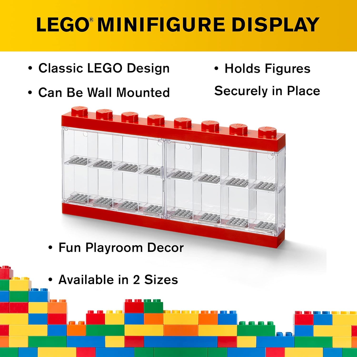 Espositore per 16 Minifigures Lego, Contenitore Impilabile da Parete o Scrivania, Rosso