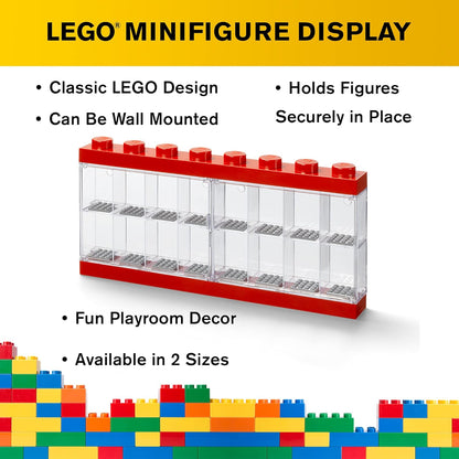 Espositore per 16 Minifigures Lego, Contenitore Impilabile da Parete o Scrivania, Rosso
