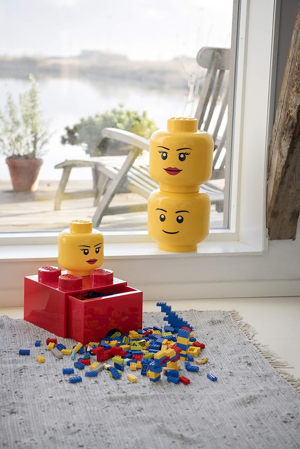 Lego Scatola Testa Ragazzo Porta Oggetti Piccola Impilabile, Giallo, S