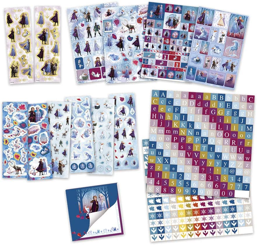 Large Frozen II Sticker Box with Over 1100 Stickers on 12 Rolls with Anna & Elsa Designs - Ideal for Scrapbooking and Crafts